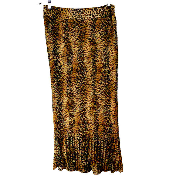 Chicos Accordion Pleat Maxi Skirt Size 2 Large Stretch Lined Wild Animal Cheetah - Picture 4 of 8